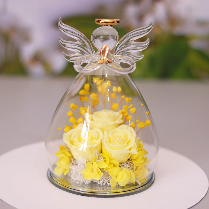 Eternal Flower Gift Box Angel Glass Cover Dried Rose