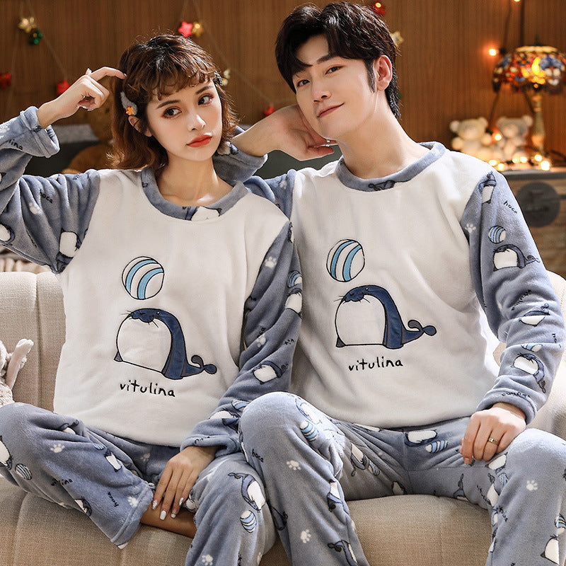 Couples Warm And Velvet Thickened Home Service Pajamas Set