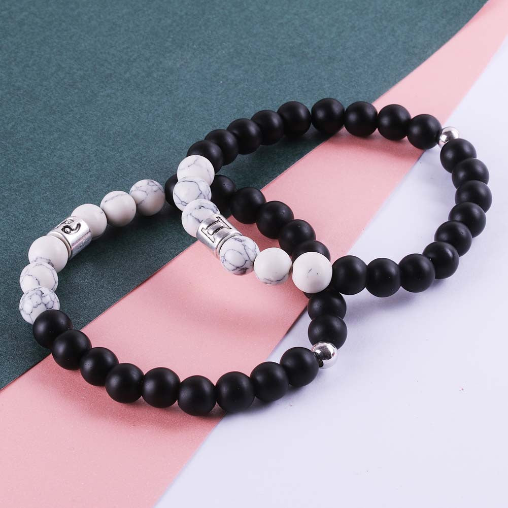 Frosted Black Agate White Turquoise Couple Bracelets