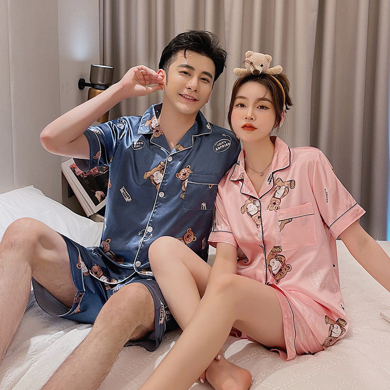 Couple Pajamas Ice Silk Summer Short-sleeved Female