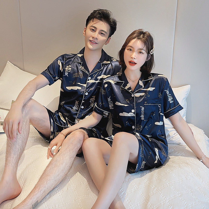 Couple Pajamas Ice Silk Summer Short-sleeved Female