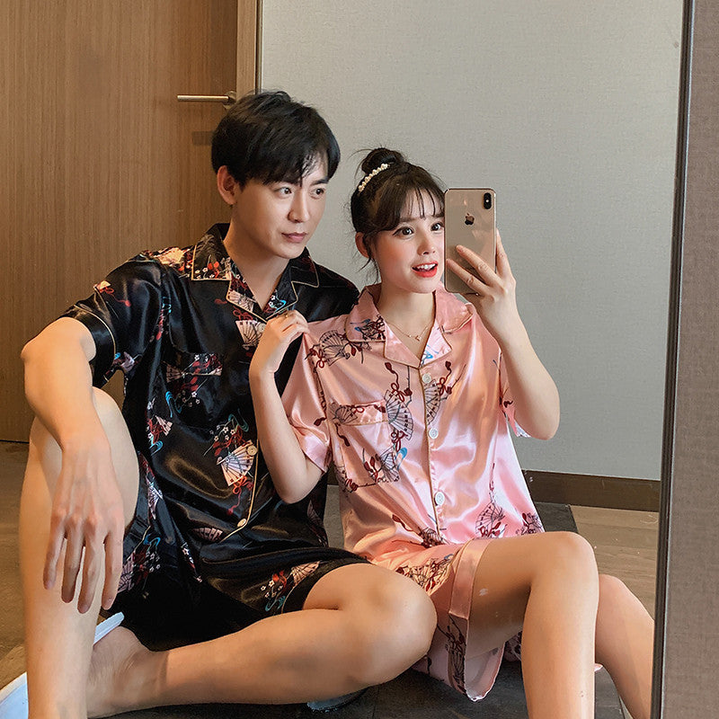 Couple Pajamas Ice Silk Summer Short-sleeved Female