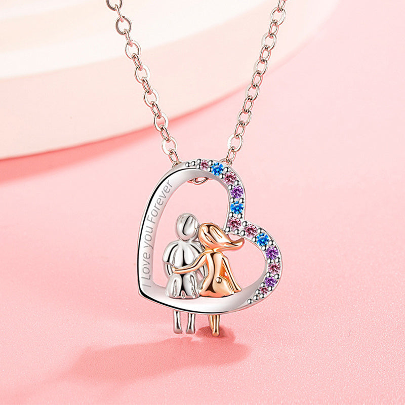 Love Couple Necklace With Colorful Rhinestones