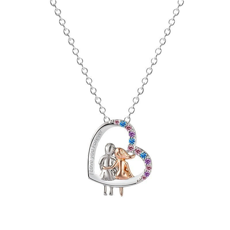 Love Couple Necklace With Colorful Rhinestones