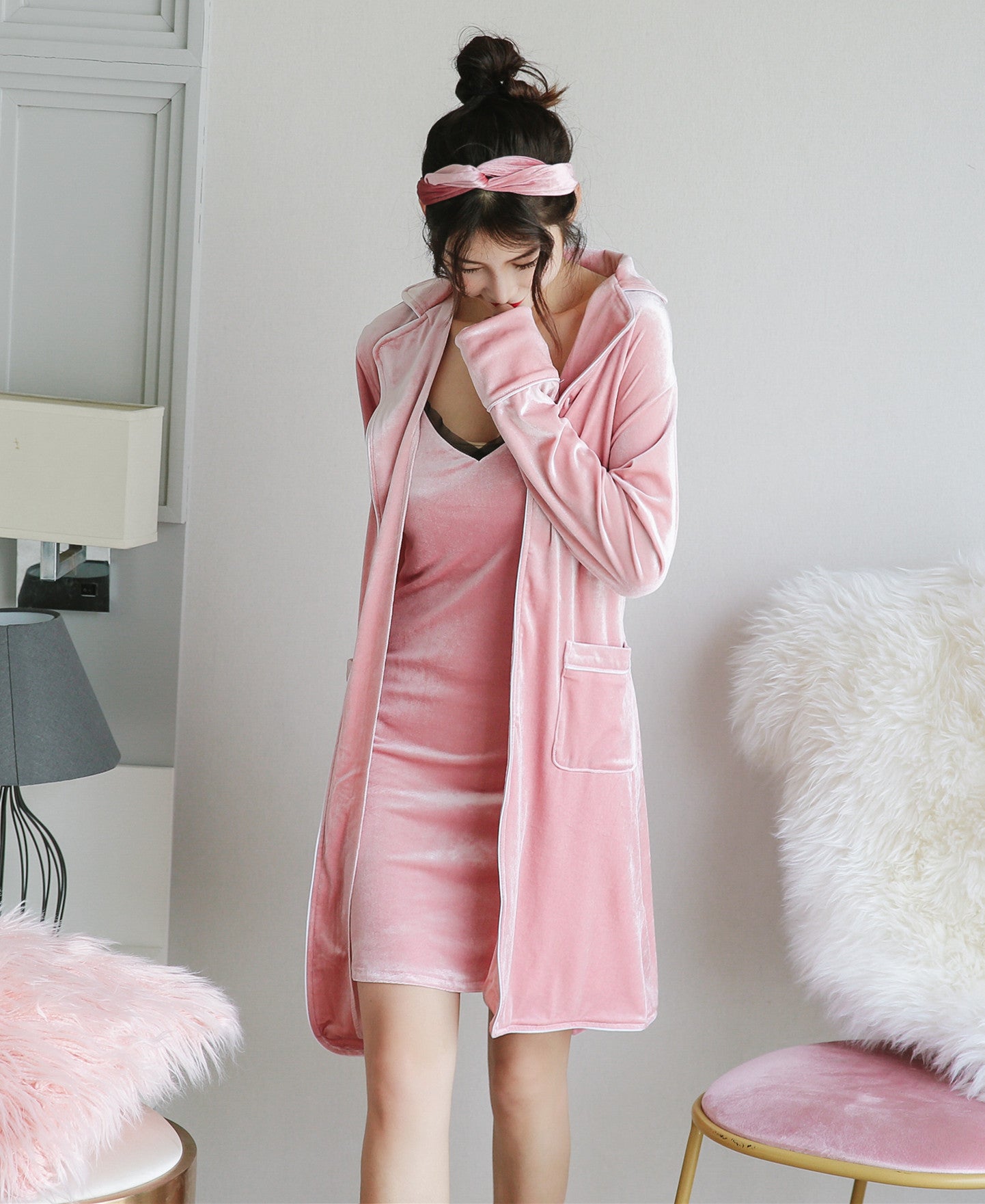 Ladies velvet three-piece pajamas