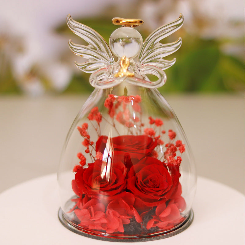 Eternal Flower Gift Box Angel Glass Cover Dried Rose