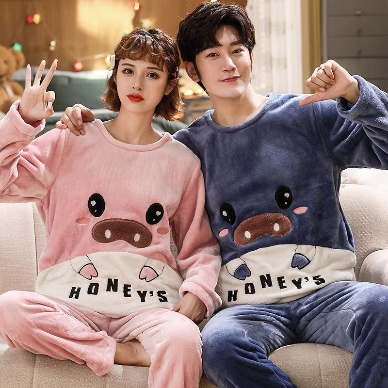 Couples Warm And Velvet Thickened Home Service Pajamas Set