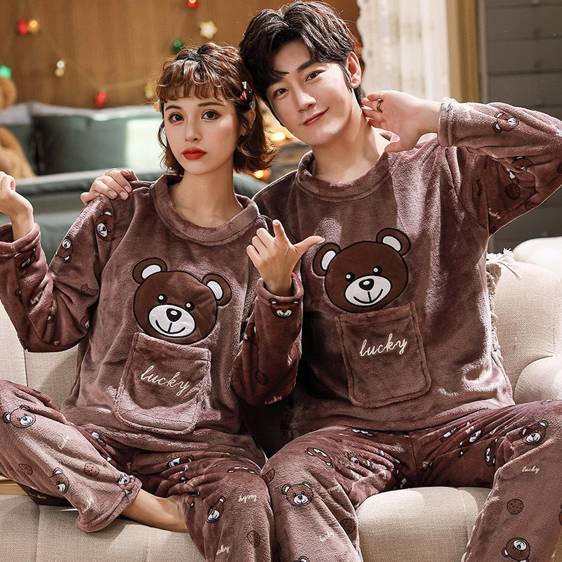 Couples Warm And Velvet Thickened Home Service Pajamas Set