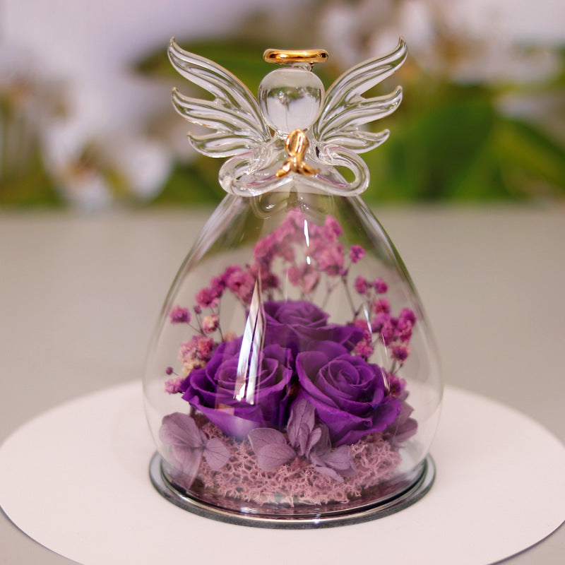 Eternal Flower Gift Box Angel Glass Cover Dried Rose