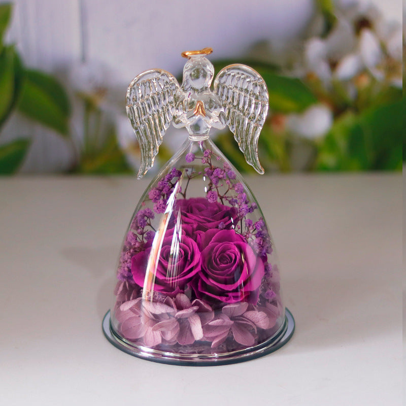 Eternal Flower Gift Box Angel Glass Cover Dried Rose