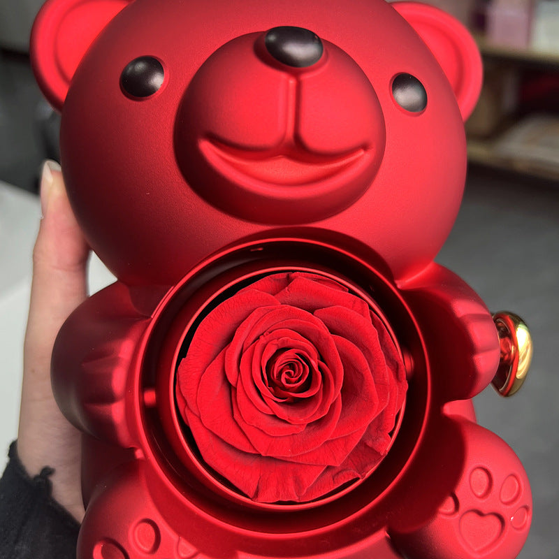 Rotating Bear Gift Box Rose Jewelry Box