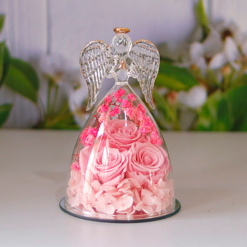 Eternal Flower Gift Box Angel Glass Cover Dried Rose